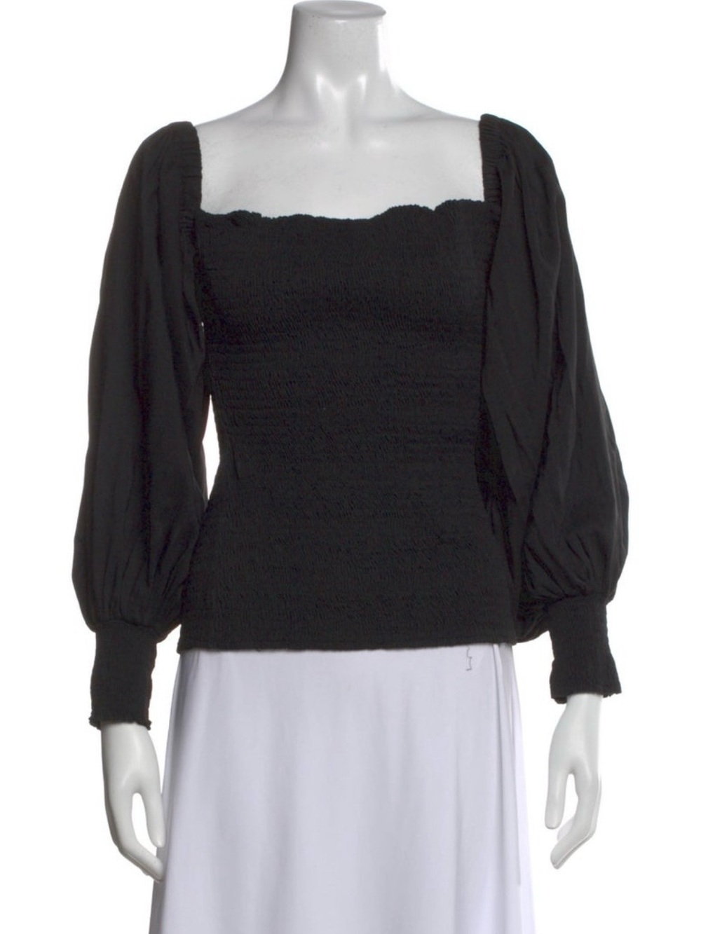 Akris Punto Black Linen Blend Smocked Off-Shoulder Blouse Size US 8